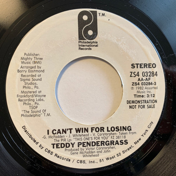 Teddy Pendergrass : I Can't Win For Losing (7", Promo, Styrene, Ter)