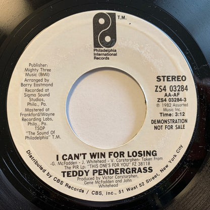 Teddy Pendergrass : I Can't Win For Losing (7", Promo, Styrene, Ter)