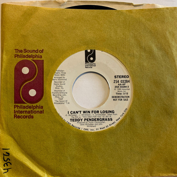 Teddy Pendergrass : I Can't Win For Losing (7", Promo, Styrene, Ter)