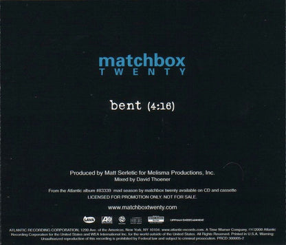 Matchbox Twenty : Bent (CD, Single, Promo)