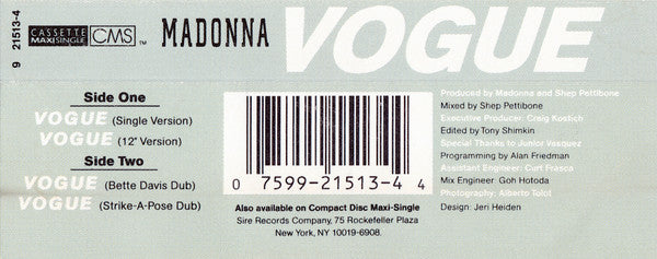 Madonna : Vogue (Cass, Maxi, SR,)
