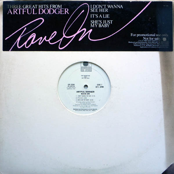 Artful Dodger (3) : Rave On (12", S/Sided, Promo)