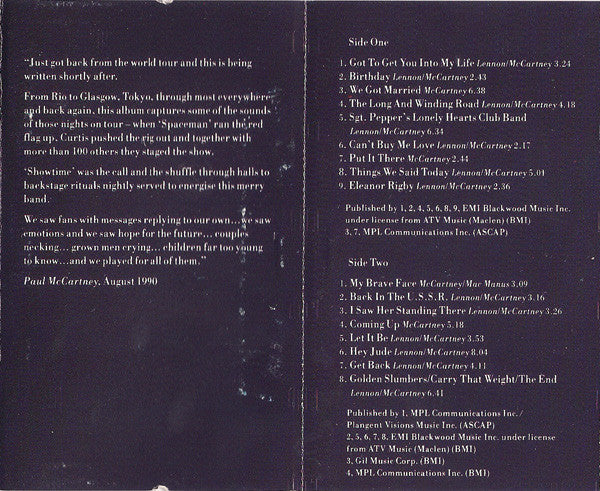 Paul McCartney : Tripping The Live Fantastic - Highlights! (Cass, Album, Club)