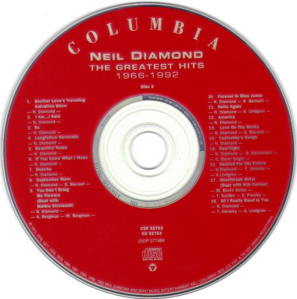Neil Diamond : The Greatest Hits 1966-1992 (2xCD, Comp, RE)