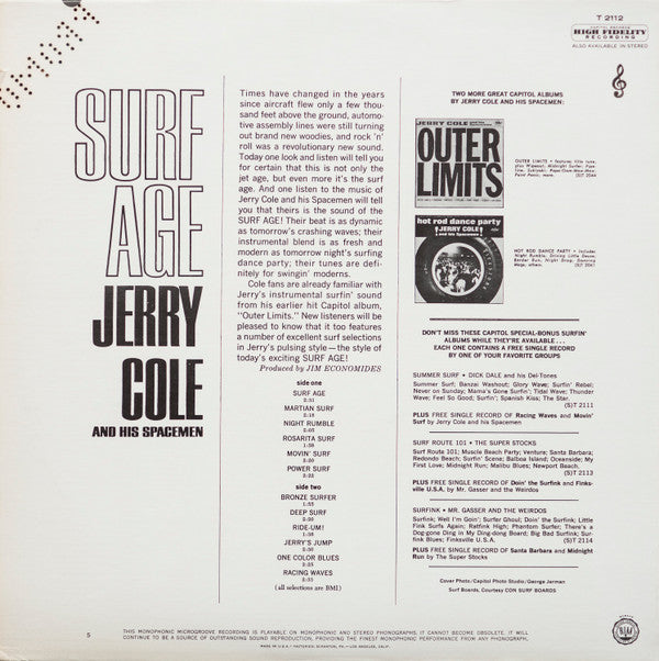 Jerry Cole And His Spacemen : Surf Age (LP, Album, Mono, Los + 7", Single)