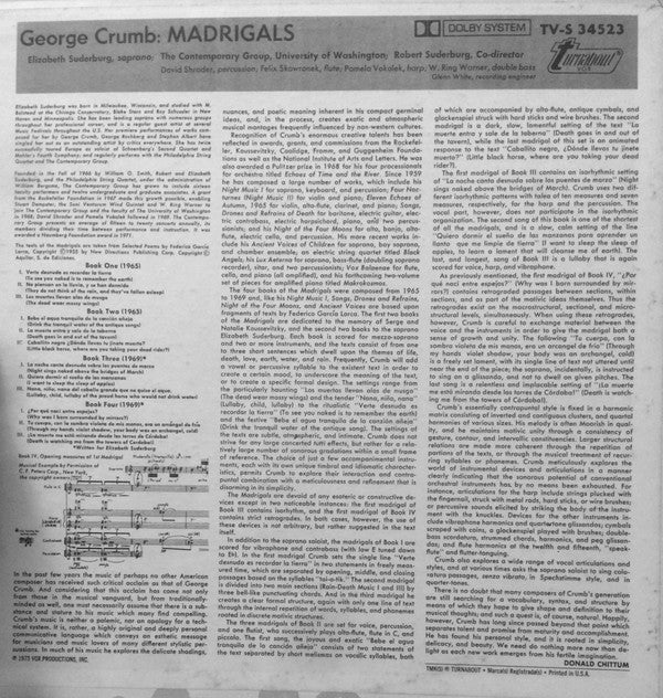 George Crumb : Madrigals (LP)