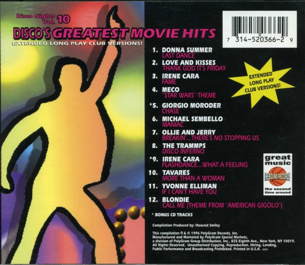 Various : Disco's Greatest Movie Hits (Disco Nights Vol. 10) (CD, Comp)