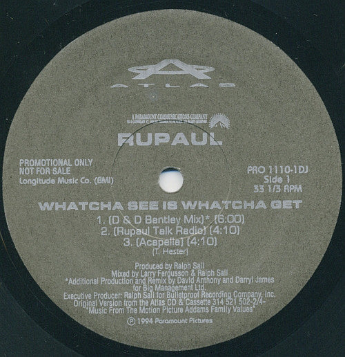 RuPaul : Whatcha See Is Whatcha Get (12", Promo)