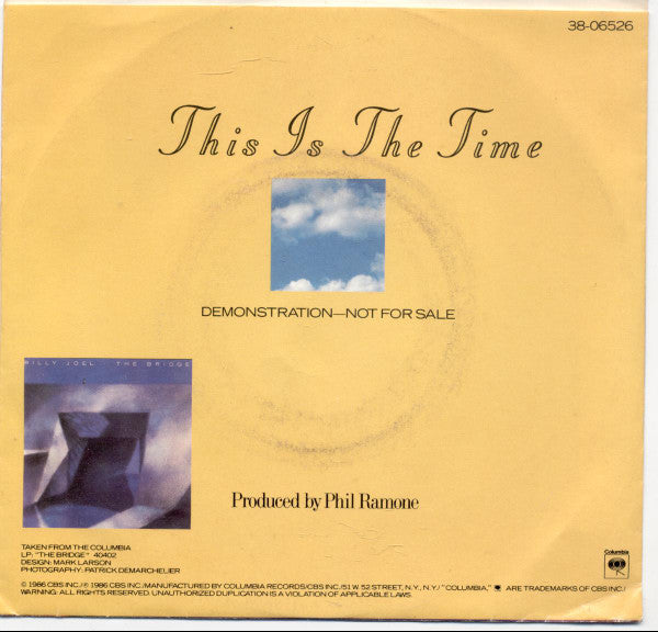 Billy Joel : This Is The Time (7", Single, Promo, Styrene)