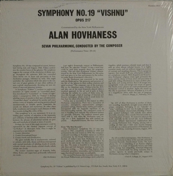 Alan Hovhaness : Symphony No. 19 "Vishnu" (Opus 217) (LP)
