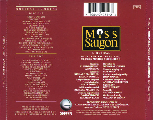 Alain Boublil & Claude-Michel Schönberg : Miss Saigon (Original London Cast Recording) (2xCD, Album, RP, DAD)