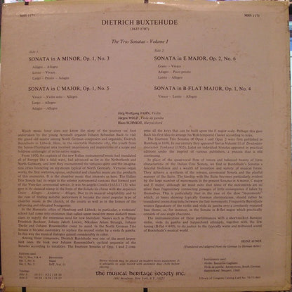 Dieterich Buxtehude - Jörg-Wolfgang Jahn, Jürgen Wolf, Hans Schmidt (8) : The Trio Sonatas Volume I (LP, Album)