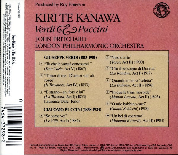 Kiri Te Kanawa / John Pritchard / London Philharmonic Orchestra - Giuseppe Verdi & Giacomo Puccini : Verdi & Puccini (CD, Album, RE)
