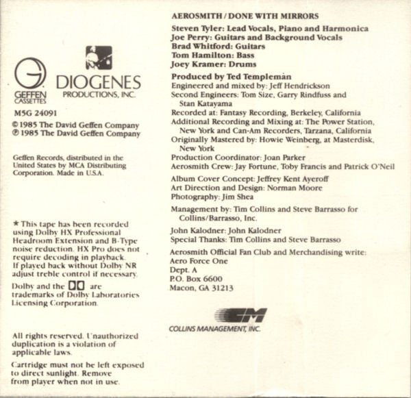 Aerosmith : Done With Mirrors (Cass, Album, RE, Dol)