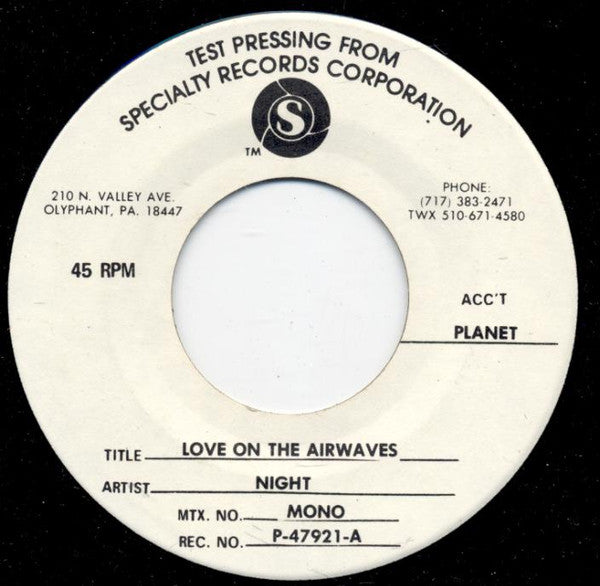 Night : Love On The Airwaves (7", Mono, TP)