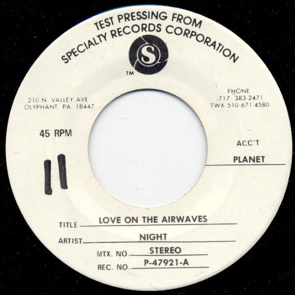 Night : Love On The Airwaves (7", Mono, TP)
