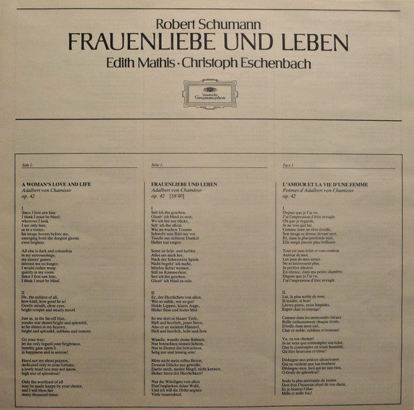 Robert Schumann - Edith Mathis • Christoph Eschenbach : Frauenliebe Und Leben • Lied Der Suleika • Liebeslied • Mond, Meiner Seele Liebling • u.a. (LP)