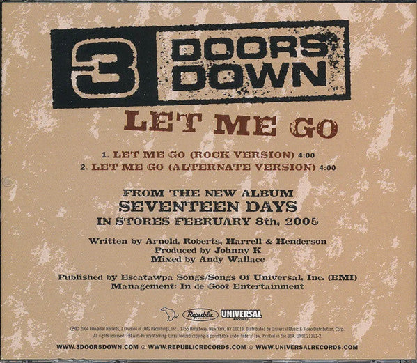 3 Doors Down : Let Me Go (CD, Single, Promo)