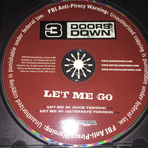 3 Doors Down : Let Me Go (CD, Single, Promo)