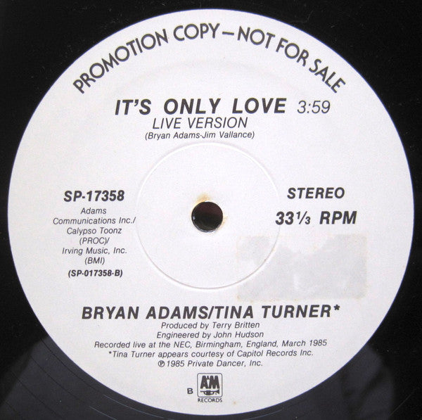 Bryan Adams / Tina Turner : It's Only Love (12", Single, Promo)