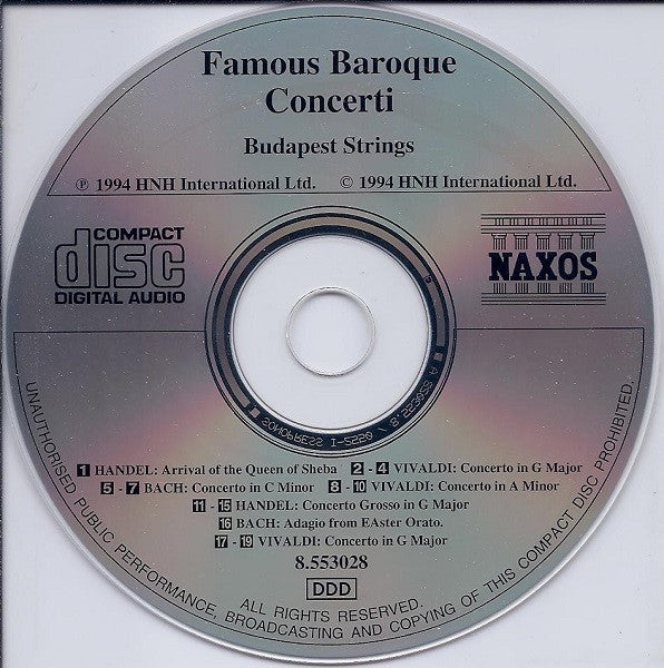 Johann Sebastian Bach, Georg Friedrich Händel, Antonio Vivaldi, Budapest Strings : Famous Baroque Concerti (CD, Album)