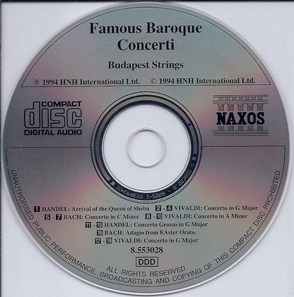 Johann Sebastian Bach, Georg Friedrich Händel, Antonio Vivaldi, Budapest Strings : Famous Baroque Concerti (CD, Album)