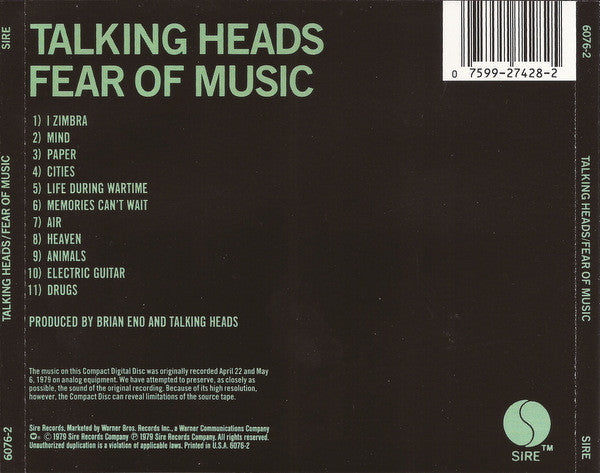 Talking Heads : Fear Of Music (CD, Album, RE, RP, Cin)