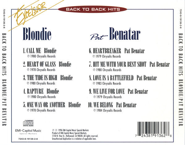 Blondie / Pat Benatar : Back To Back Hits (CD, Comp)