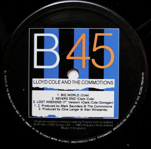 Lloyd Cole & The Commotions : Lost Weekend (Extended Version) (12", Single)