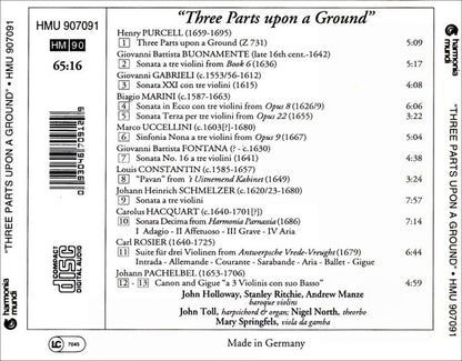 John Holloway, Stanley Ritchie, Andrew Manze, John Toll, Nigel North, Mary Springfels : "Three Parts Upon A Ground" (CD, Album)