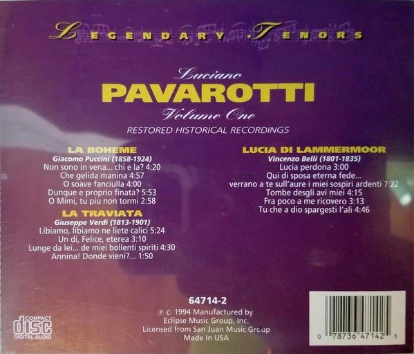 Luciano Pavarotti : Legendary Tenors: Luciano Pavarotti, Volume 1 (CD, Album, RM)