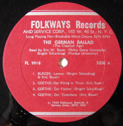 Eric Bauer (6), Brigitt Schaidnagl : The German Ballad (The Classical Age) (LP, Mono)
