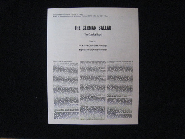 Eric Bauer (6), Brigitt Schaidnagl : The German Ballad (The Classical Age) (LP, Mono)