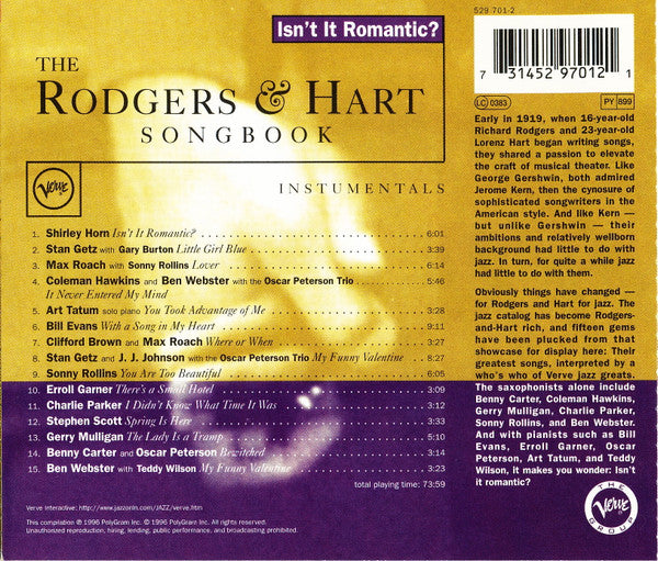 Various : Isn't It Romantic?/ The Rodgers & Hart Songbook (CD, Album, Comp)